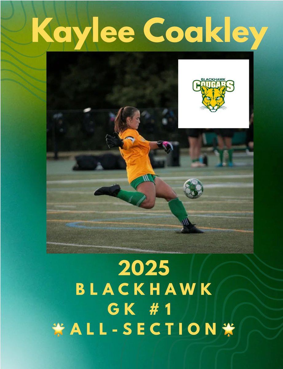 Honored to be named All-Section this season! Congratulations to all the amazing players selected! Thank you! 
<a href="/wpialgirlsports/">Wpial Girls Sports</a> <a href="/Century_Utd/">Century United</a> <a href="/CoachEMarshall/">Erica Marshall</a> <a href="/ugkalliance/">@unitedgkalliance</a> <a href="/gkpittsburgh/">Erik Eisenhut</a> <a href="/GWUWSOC/">GWU Women's Soccer</a> <a href="/CoachErikS/">Erik Ryan Solberg</a> <a href="/pghsoccernow/">Pittsburgh Soccer Now</a> <a href="/EthanMorrison26/">Ethan Morrison</a> <a href="/PrepSoccer/">Prep Soccer ⚽️</a> <a href="/ImYouthSoccer/">ECNL/GA/Recruiting/College Soccer</a> <a href="/BHSCougarSports/">Blackhawk Athletics</a>