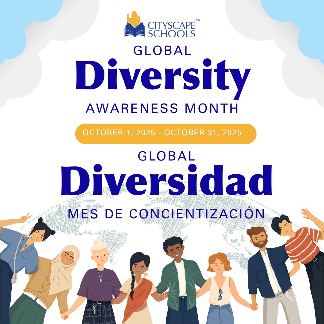 CityscapeSchool's tweet image. October is #GlobalDiversityAwarenessMont! At Cityscape Schools, we celebrate and honor the cultures and stories that make our community strong. Every child deserves quality education—together, we build a brighter future. #UnityInCommunity #CityscapePride