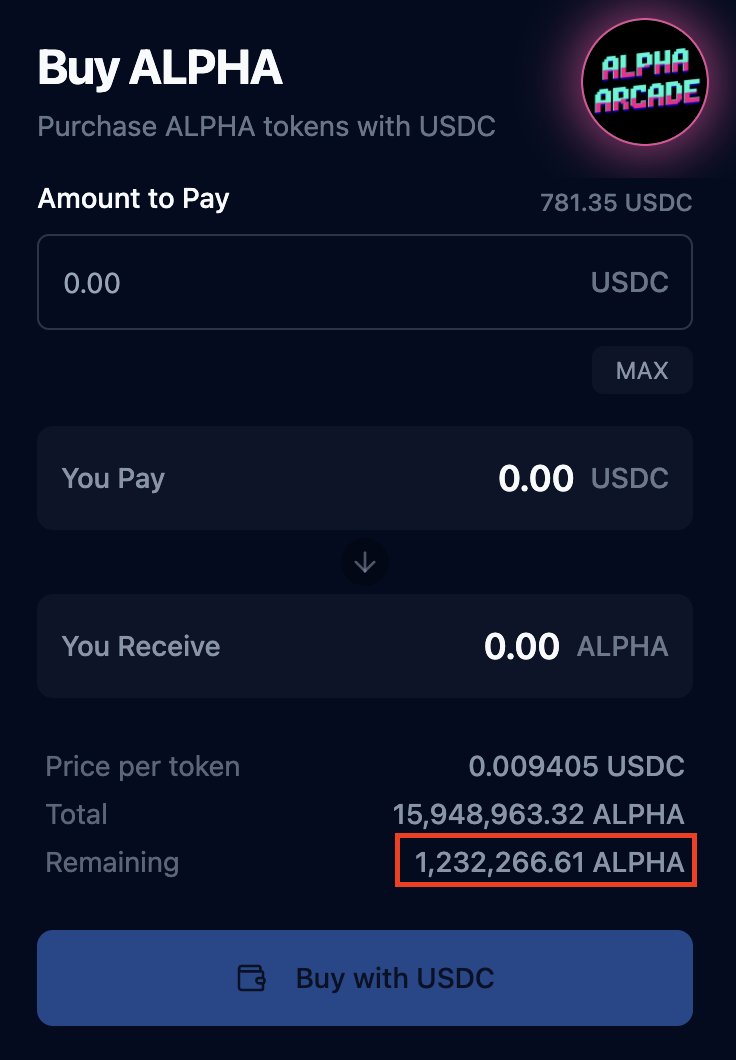 AlphaArcade69's tweet image. One of the biggest $USDC airdrops yet just went out to $ALPHA holders from trading fees! 🚀

100K $ALPHA was bought and burned to cut supply 🔥

Less than 1 hour left in the token sale and under 10% of tokens remain! ⏰ 👇

🔮 myth.finance/bench/8 🔮
