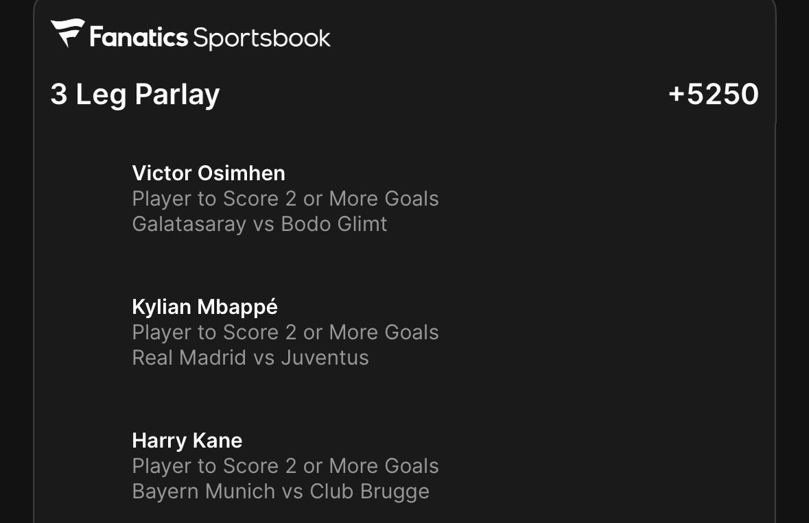 Let’s try something fun today for the UCL:

3 very prolific strikers, all with favorable matchups, all at home, all wanting to continue their good form.

Playing .35u on the +300 1 goal combo
Playing .1u on the +5250 brace combo