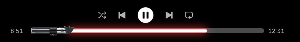 I just unlocked a hidden <a href="/Spotify/">Spotify</a> desktop Easter egg 🤯

Play any Star Wars soundtrack or simply search THX1138 and your progress bar turns into a lightsaber. Hover to make it glow, click the hilt to switch colors.

Which saber did you get? ⚔️✨
#Spotify #EasterEgg #StarWars