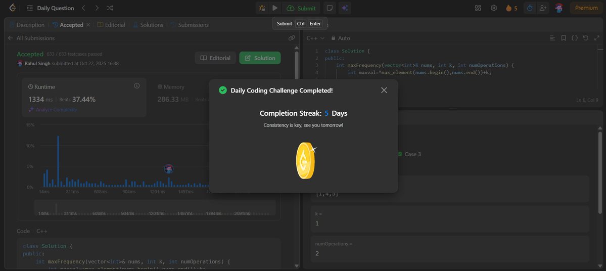 RahulSingh30070's tweet image. 📌 Day 34 Progress
🌳 LeetCode Tree Qs — LC #987, #114, #653, #1038, #230, #235, #538
🌲 GFG  Tree Qs— Diagonal &amp;amp; Vertical Tree Traversal, Sum of longest path, Sum Tree
🧩 POTD — #3347( by tutorial)
🎯 Step-3 Lec-1 ☑️ #TUFWinterArc
@takeUforward_  
#100DaysOfCode #LeetCode
