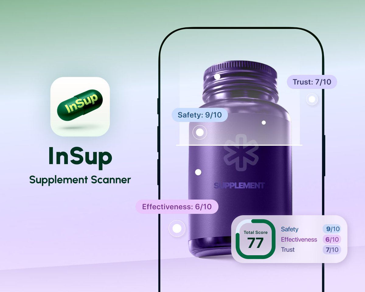 We’re excited to introduce our new app — InSup, your supplement scanning assistant 📲!

apps.apple.com/us/app/supplem…

InSup instantly evaluates supplement products using scientific data and ingredient analysis. Just snap a photo to get a clear score (0–100) based on Safety,