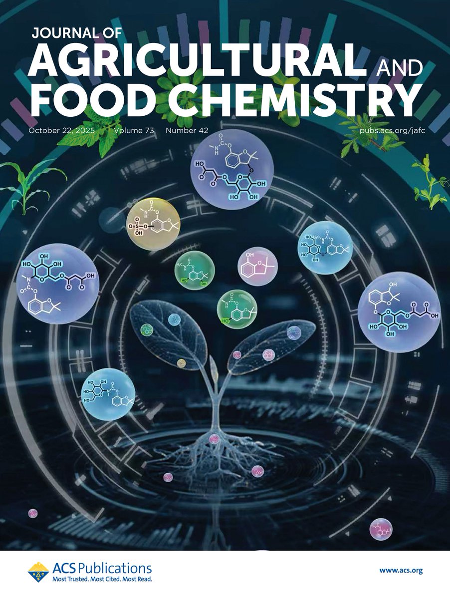 JAgFoodChem's tweet image. This week's issue of #JAFC is now online!

Our front cover represents the unveiling of the elaborated metabolites and metabolism of #carbofuran in plants through targeted and nontargeted screening strategies. Learn more in the article at go.acs.org/dja