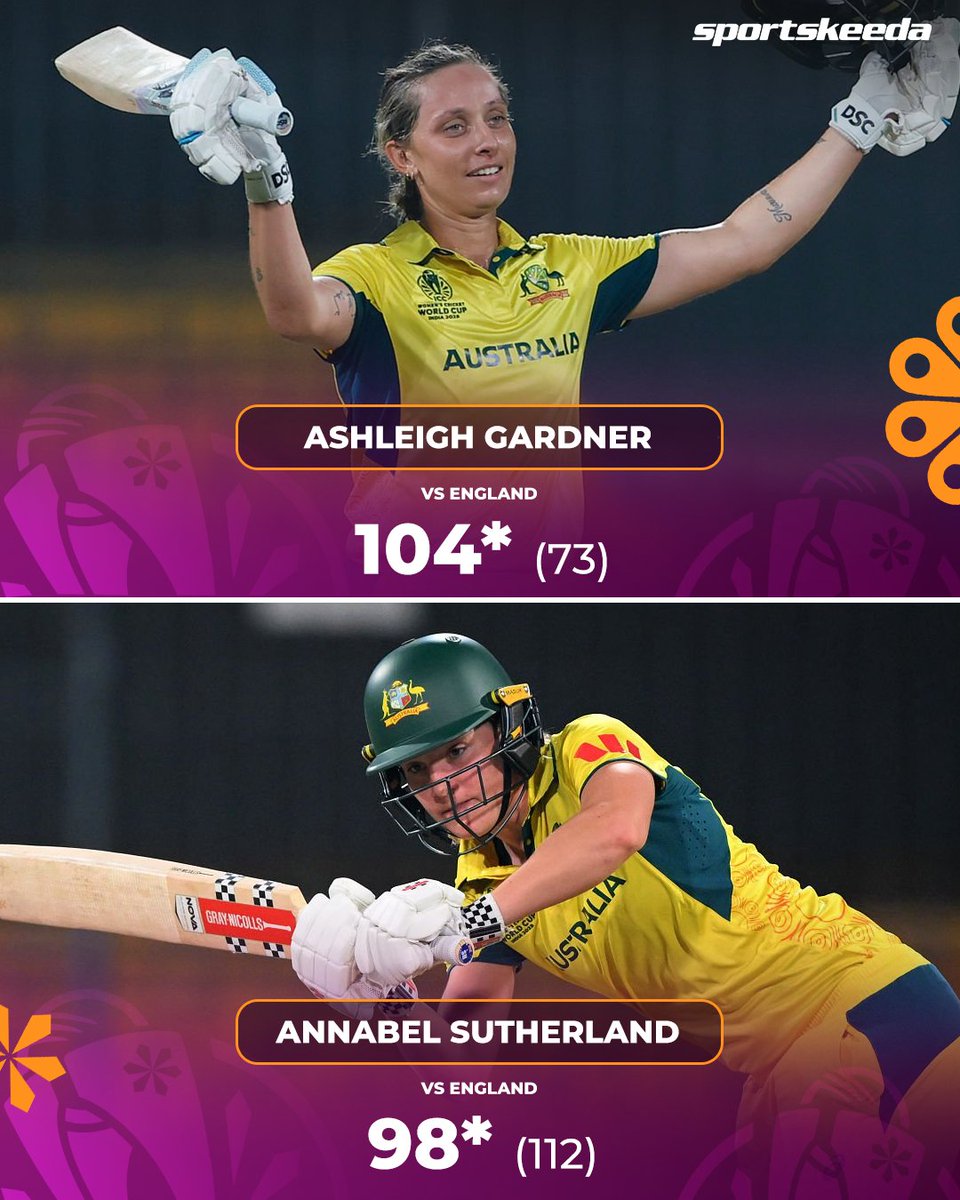 Sportskeeda's tweet image. From struggling at 68/4 ➡️ 248/4 with an easy win! 💪
This is why they are the world champions! 🇦🇺🏆
Ashleigh Gardner and Annabel Sutherland light up Indore with their mammoth 180-run stand! 🔥
#AUSWvENGW #CWC25 #Indore #Sportskeeda