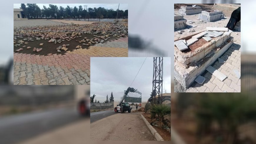 RojavaNetwork's tweet image. ANHA: The "martyrs' shrine" of Manbij and its countryside was subjected to a fourth act of vandalism and theft since the city was occupied by the Turkish occupation and its terrorist mercenaries on December 8, 2024
