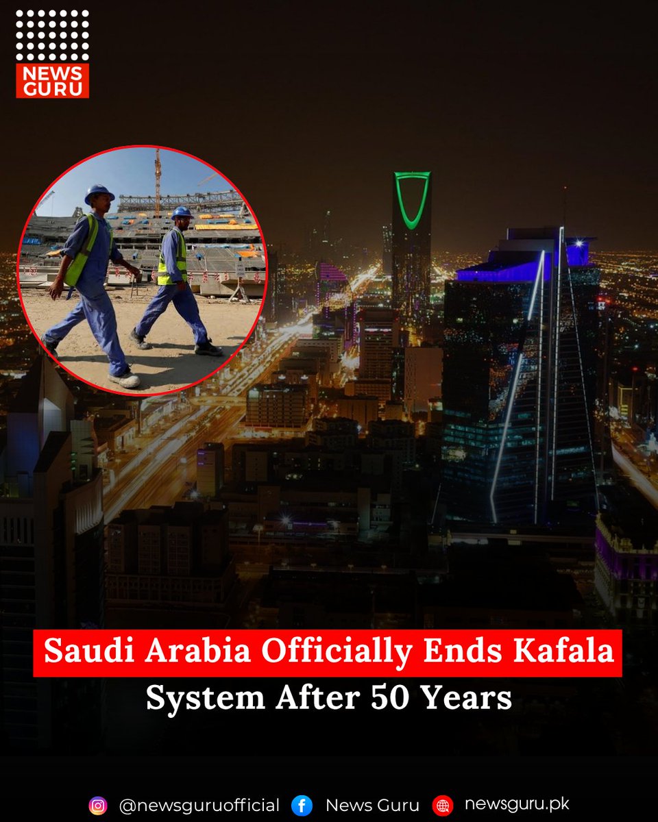 newsgurupk's tweet image. Historic move by Saudi Arabia! 🇸🇦 The Kingdom officially ends the decades-old Kafala system after 50 years...
Read More : newsguru.pk/world/saudi-ar…

#NewsGuru #SaudiArabia #KafalaSystem #LaborReform #WorkersRights #MiddleEastNews #HistoricChange #SaudiVision2030 #GlobalNews