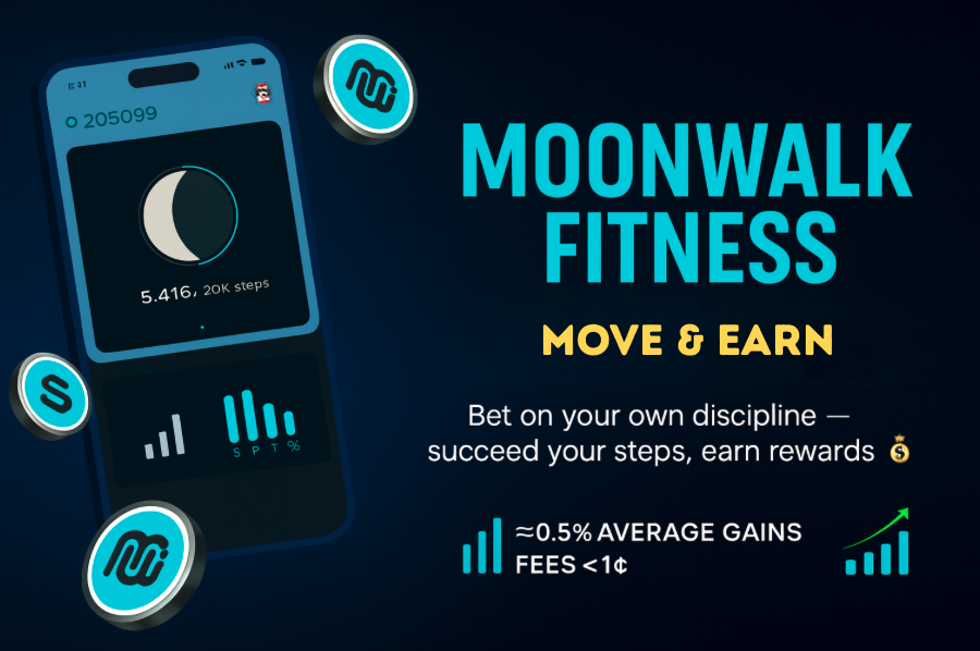 Moonwalk Fitness 챌린지와 보상 시스템을 설명하는 일러스트