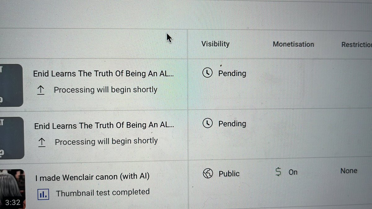 League_of_Silly's tweet photo. @Wedenwolfingout Okay so YouTube just wants us both miserable bc my vid has been stuck on processing for half an hour with 0 sign of progress whatsoever 😭😭 https://t.co/5IJqZdcwTI