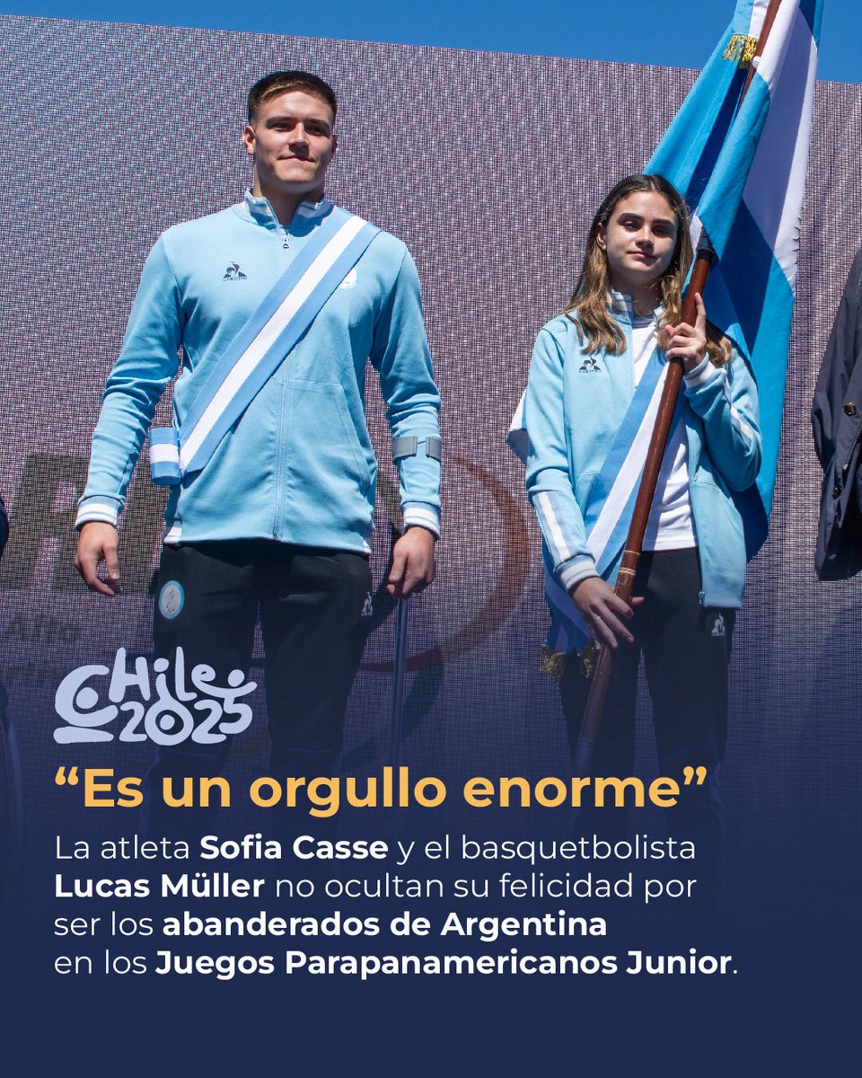 La cuenta regresiva hacia los Juegos Para Panamericanos Junior Chile 2025 está en su recta final y luego de la ceremonia en el CeNARD, los abanderados de la delegación argentina Sofia Casse y Lucas Müller describieron sus sensaciones.

argentina.gob.ar/noticias/un-or…