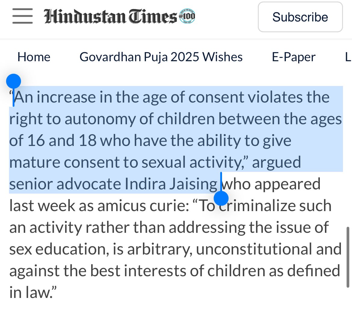 swati_gs's tweet image. ‘16 year olds have ability to give mature consent to sexual activity’ - this is the argument put forth by Indira Jaisingh to make her case