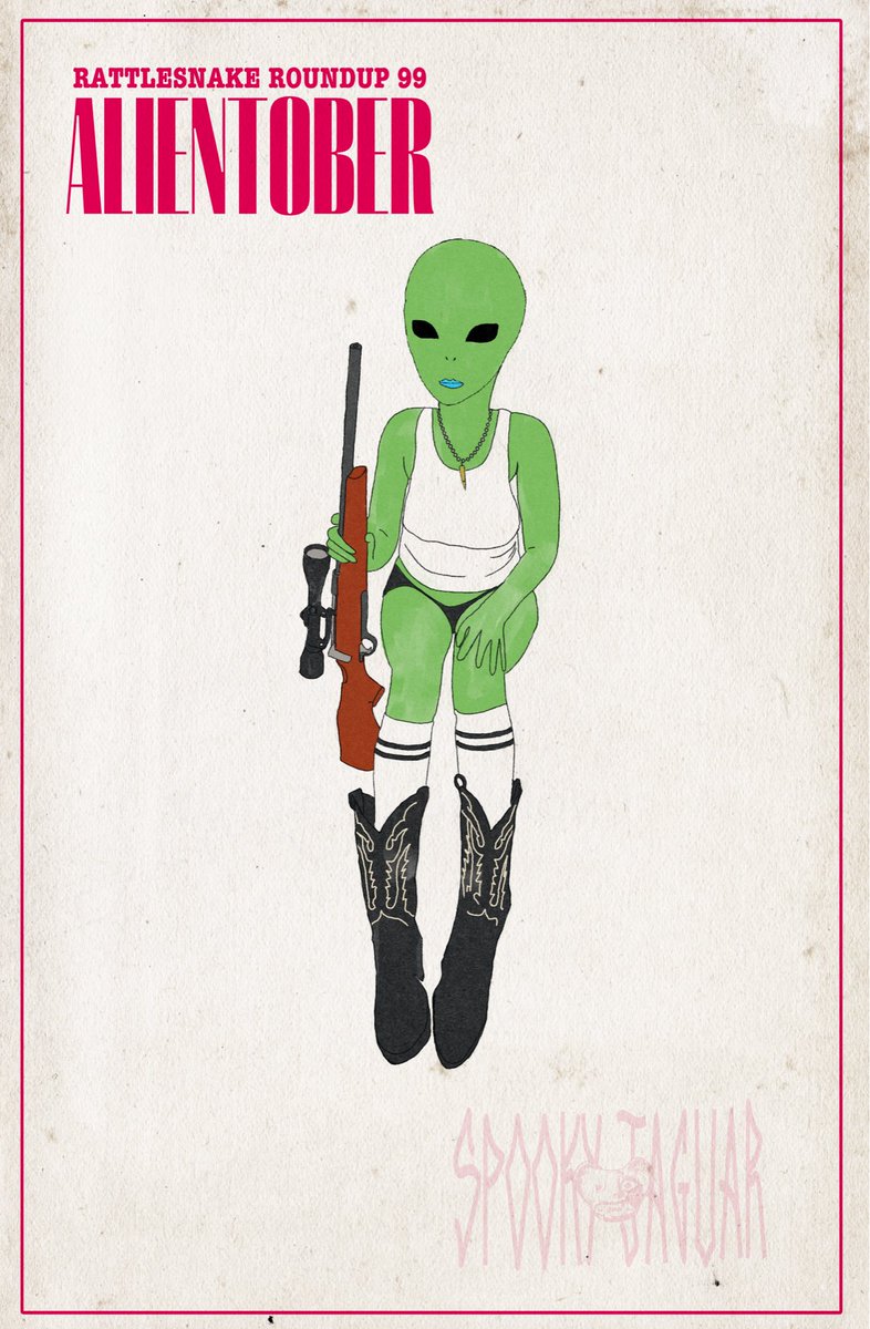 spooky_rusty's tweet image. Day 22 #Alientober: Imagined a science-fiction movie in which extraterrestrials do something absurd/baffling to Earth &amp;amp; the motive is that it's art, to them, they feel. Rattlesnake Roundup 99—a new #LiminalHorror TTRPG adventure out soon. #Inktober