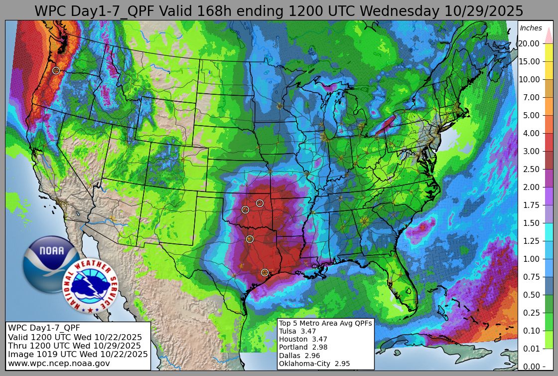 Friday and into the weekend, 2 areas of heavy rain are likely to create at least isolated flash flooding issues. At atmospheric river will bring heavy rain and mountain snow to the Pacific NW, while a developing storm system brings a surge of moisture from the Gulf Coast to the