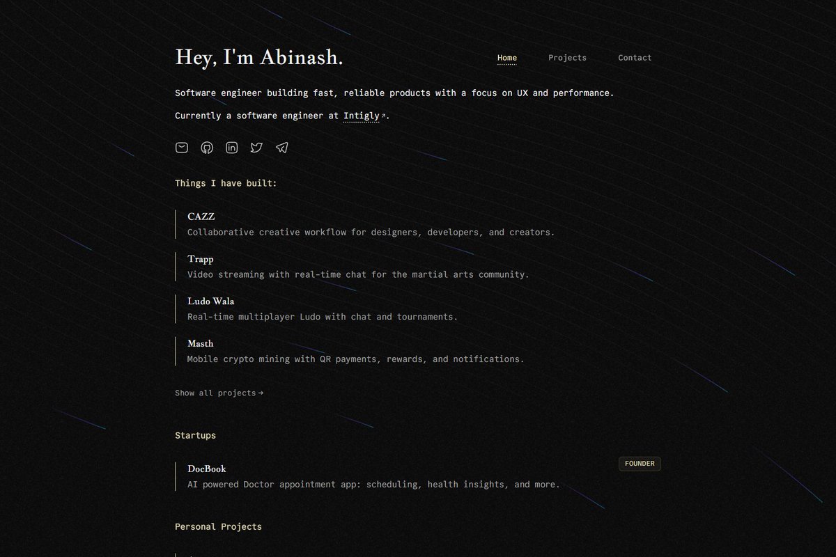 codeAbinash's tweet image. Just updated my portfolio with a fresh UI 🎨 + new projects — take a look: codeAbinash.dev ✨🚀