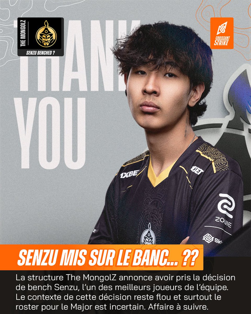 🇲🇳 THE MONGOLZ ÉCARTE 🇲🇳 SENZU ⁉️

Dans un communiqué, la structure annonce la nouvelle que pour le moment personne ne comprend.

Le jeune joueur de 19 ans est pourtant souvent vu comme leur meilleur de l'équipe. Blague ? Embrouille ? Affaire à suivre...