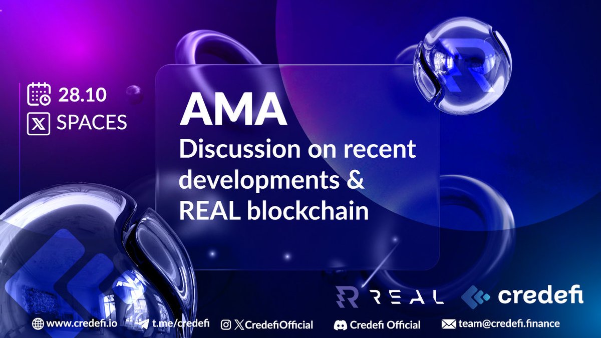 🚀 Exciting news, Credefians!

Join us on October 28th for a live AMA on X Spaces where we’ll dive into:
🔹 The latest developments from the Credefi ecosystem
🔹 Insights on the REAL blockchain — and what’s coming next

This is your chance to get firsthand updates and ask your