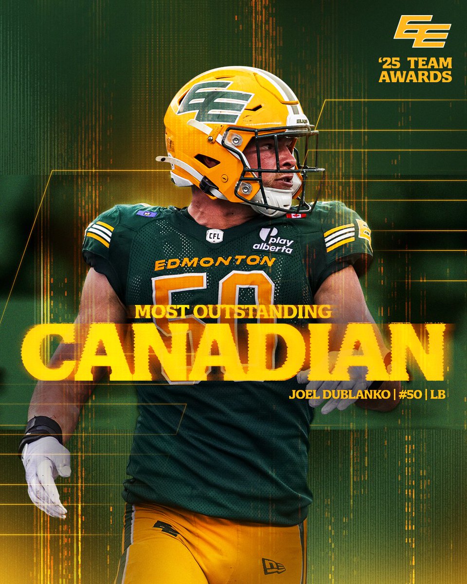 GoElks's tweet photo. Earned, not given. Dublanko's year. 😤

Joel Dublanko is the Elks' 2025 Most Outstanding Canadian. Ranking top ten in the league for tackles with 2 sacks on the season, the second year LB has firmly made his mark as the Elks' MOC.

READ MORE | https://t.co/J1mEsb28kB 

#GoElks https://t.co/2igxAlER1O