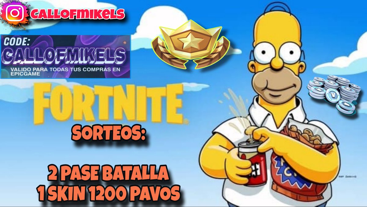 CallofMikels's tweet image. 🎁 SORTEOS "THE SIMPSONS"🎁
- x2 PASES de BATALLA (primer y segundo ganador)
- x1 SKIN 1200 PAVOS (tercer ganador)
👀 Requisitos: 
✅ Sígueme: @CallofMikels
❤️ Dale "Me Gusta y RT" a esta publicación y a la mayoría de ellas que vaya subiendo del contenido diario!
💫 Sigueme en…