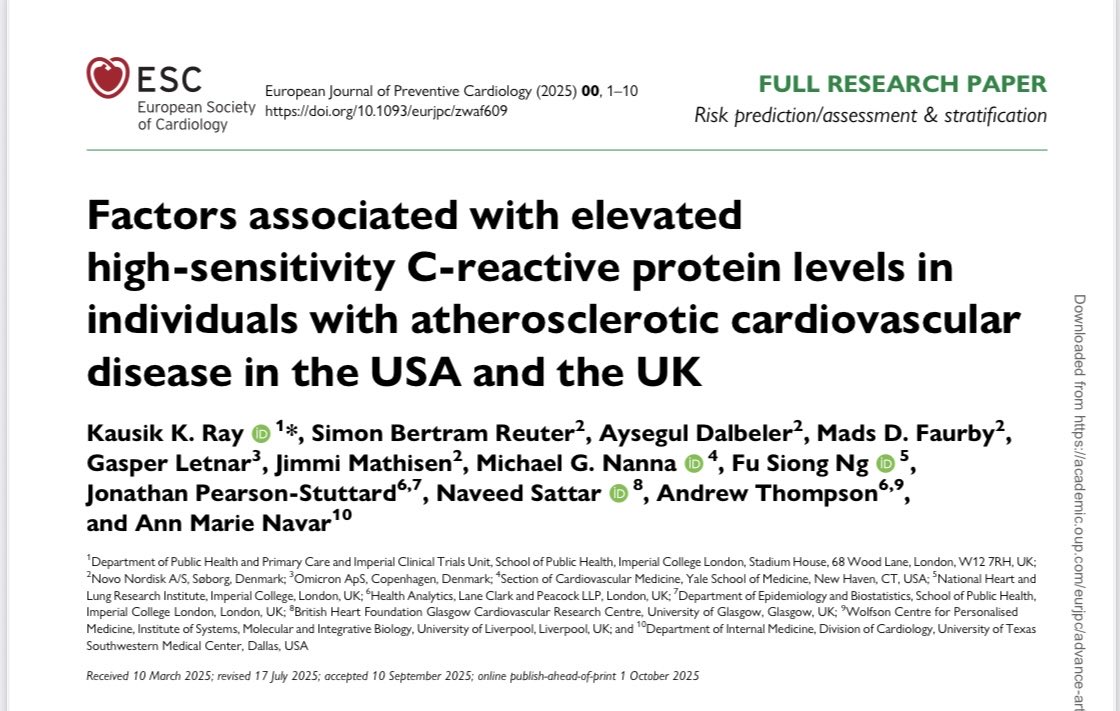 ProfKausikRay's tweet photo. Full version of our paper on hsCRP out in EJPC https://t.co/Dcvem3Syyl