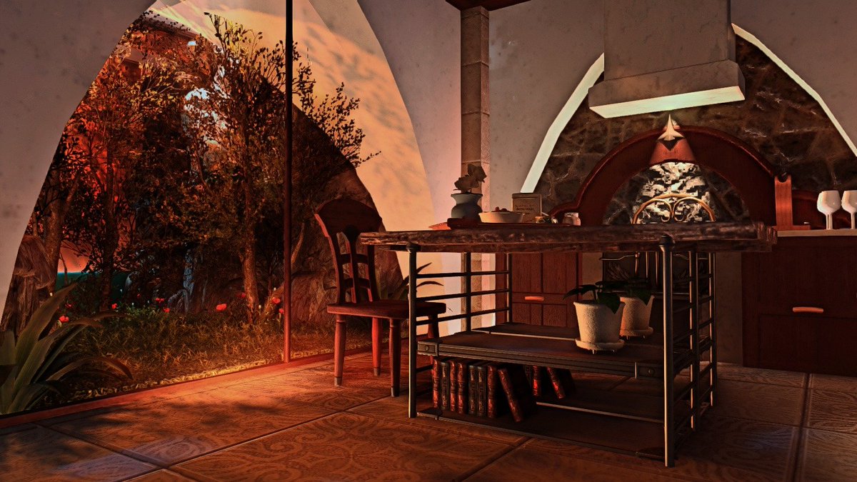 SKDXIV's tweet photo. 【Sol Naranja】【L】
I want to live forever in a sunset and this build is a testament to that. I wanted to create a hideaway that felt it was connected to stone itself. Another personal project of mine. ☀️ (1/2).
 #FF14ハウジング #FF14Housing #FF14  #ffxivhousing https://t.co/YAR73Uyy4I