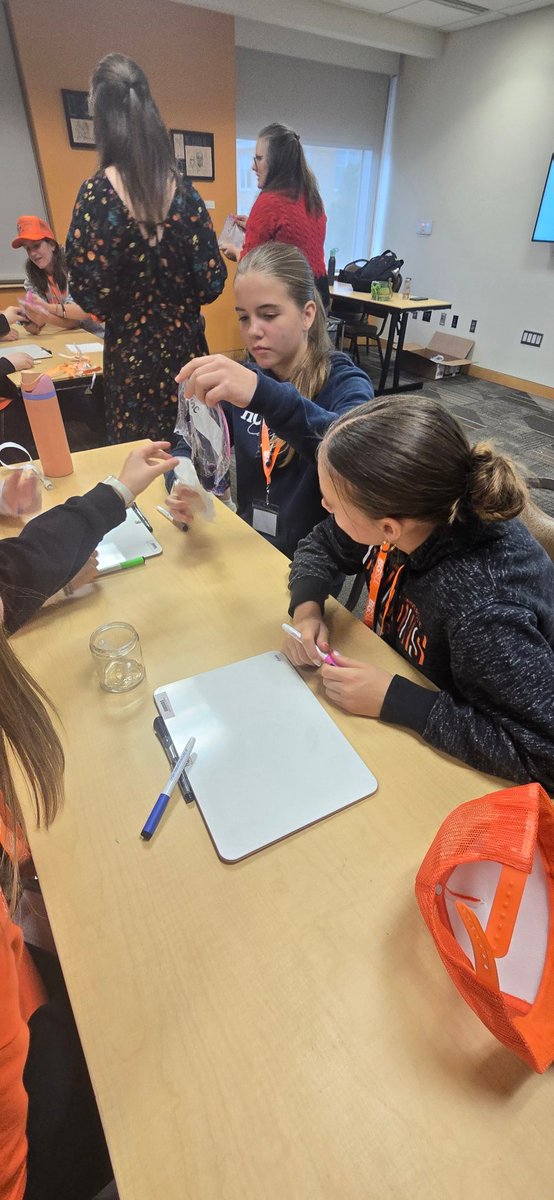TeacherStan's tweet photo. Up next at Women in STEM, Science, with Chameleon Blooms! The girls learned how flowers change colors based on pH levels. (And how do make flowers around their house do the same!) @bgsu @DwightFertig https://t.co/FjlEVxBtMp