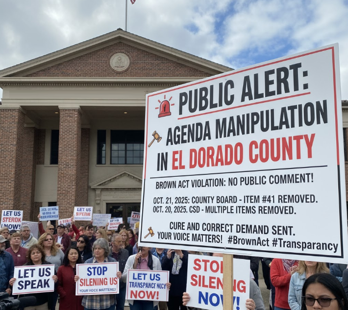 getzworking4us's tweet image. 𝐏𝐮𝐛𝐥𝐢𝐜 𝐀𝐥𝐞𝐫𝐭: 𝐀𝐠𝐞𝐧𝐝𝐚 𝐌𝐚𝐧𝐢𝐩𝐮𝐥𝐚𝐭𝐢𝐨𝐧 𝐢𝐧 𝐄𝐥 𝐃𝐨𝐫𝐚𝐝𝐨 𝐂𝐨𝐮𝐧𝐭𝐲 

The El Dorado County Board of Supervisors and El Dorado Hills CSD are removing items from meeting agendas without allowing public comment, effectively blocking the public from…