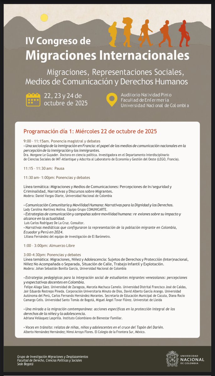 jsbonillag's tweet photo. Les invito al IV Congreso de Migraciones Internacionales organizado por el Grupo de Investigación @migracionesunal @UNALOficial . Hoy desde las 3pm moderaré las ponencias y el debate sobre Migraciones, Niñez y Adolescencia. Transmisión https://t.co/eQQhzGbluF https://t.co/7qhIzUU1w5