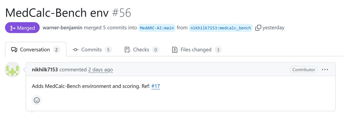 Tanishq Mathew Abraham, Ph.D. (@iscienceluvr) on Twitter photo I think it's awesome that we have an author contributing the benchmark they developed to our <a href="/MedARC_AI/">MedARC</a> LLM eval suite! I think it's awesome that we have an author contributing the benchmark they developed to our <a href="/MedARC_AI/">MedARC</a> LLM eval suite!