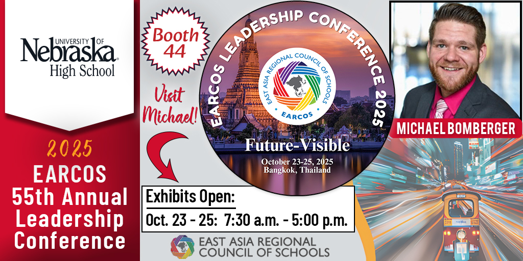 UNHSchool's tweet image. UNHS staff continue their busy travels this fall as Michael Bomberger is now in Bangkok, Thailand for the @EARCOSORG 55th Annual Leadership Conference (Theme: Future-Visible). Visit Booth 44 to learn how UNHS serves students worldwide! #ELC2025 #FutureVisible #EARCOS #IntlEd