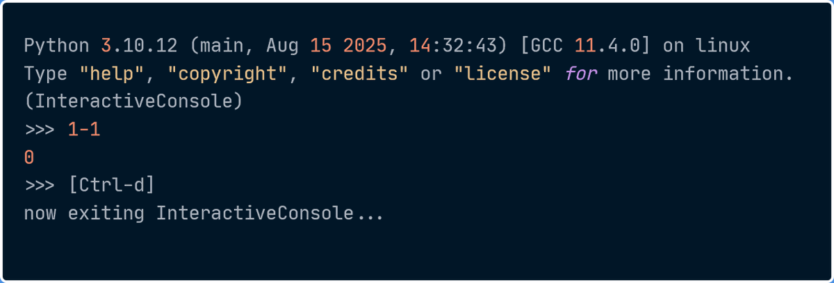 jocerfranquiz's tweet image. First, we need to create an interpreter session. This is really easy.

We just need to use the `code` module included in Python&apos;s standard library (I&apos;m using Python 3.10.12 btw), and 2 lines of code [img 1]

You will see something like [img 2]

1.  code.InteractiveConsole()…
