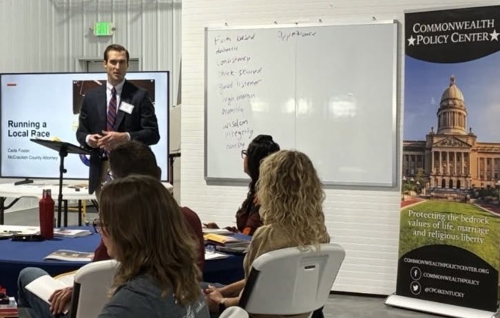 Cade_Foster_KY's tweet photo. The Commonwealth Policy Center made a stop in McCracken County over the weekend.  I’m grateful for the work they do, and was glad to participate in their “new candidate training” seminar, along with other local public servants. https://t.co/hgrVC0p7GE