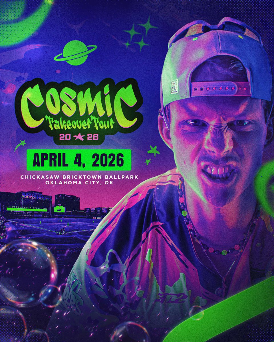 OKC_comets's tweet image. Mark your calendars, Oklahoma City! The Cosmic Takeover Tour is touching down at Chickasaw Bricktown Ballpark on April 4, 2026. Get ready to see baseball in a new light, literally🪐 

Last year’s tour completely sold out, so join the Cosmic Ticket for a chance to purchase tickets…