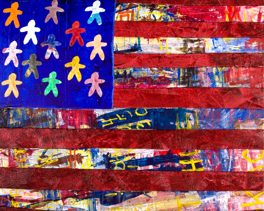 "America, What About Your Children?" 2003
Life Pieces To Masterpieces
Acrylic on canvas collage

"The stars on the American flag were replaced with children to symbolize that, for America to move forward, we must make our children Priority Number 1."

#art #painting
