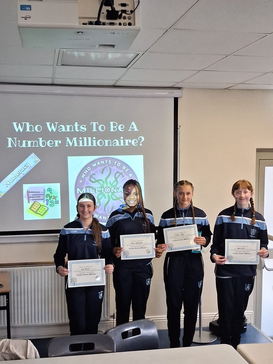 ASM_Limerick's tweet photo. A lovely way to revise and sharpen their knowledge before the Christmas Exams, #ASM's Third Years participated in a game of 'Number Millionaire' for #NumeracyWeek. Congrats to our champions and to all those who chanced not using a single lifeline! https://t.co/BMvtKt1dWU