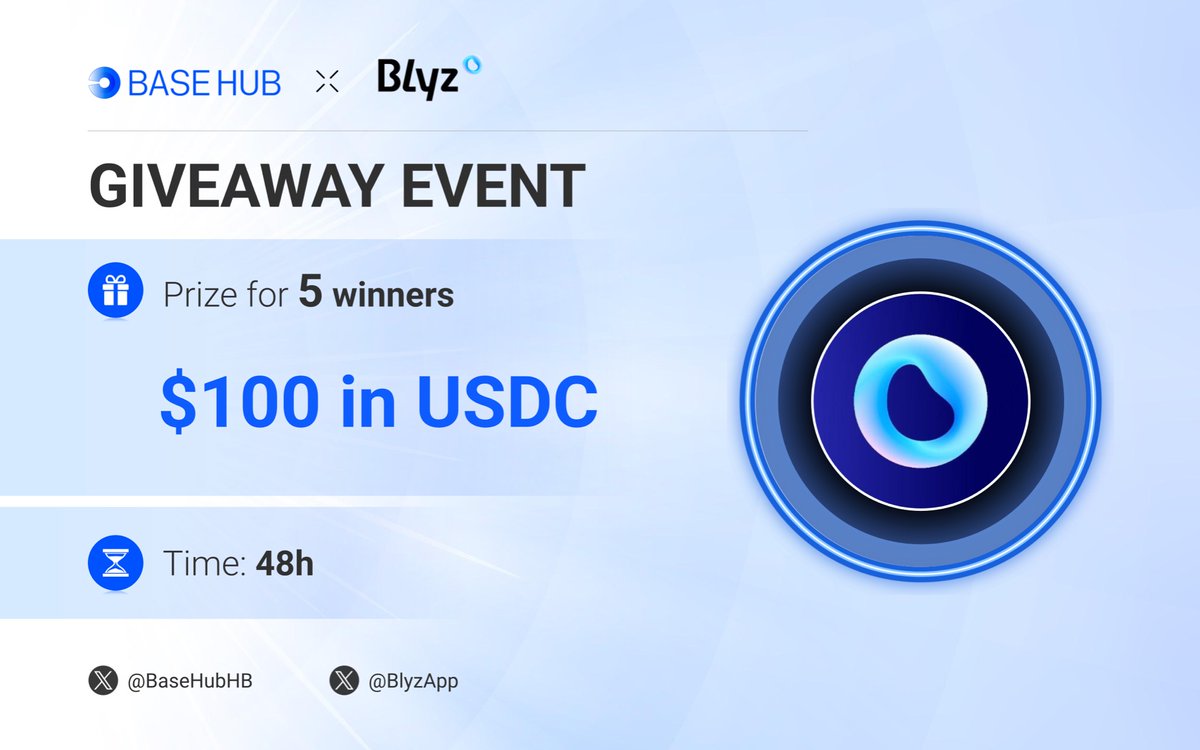 BaseHubHB's tweet image. 🔊GIVEAWAY EVENT 🤝
🎁 Prize pool for 5 winners
$100 in USDC
✔️ To Enter:
1️⃣ Follow @BaseHubHB x @BlyzApp x @sha__138
2️⃣ ❤️ , Repost
3️⃣ Tag 3 friends
⏰ 48h