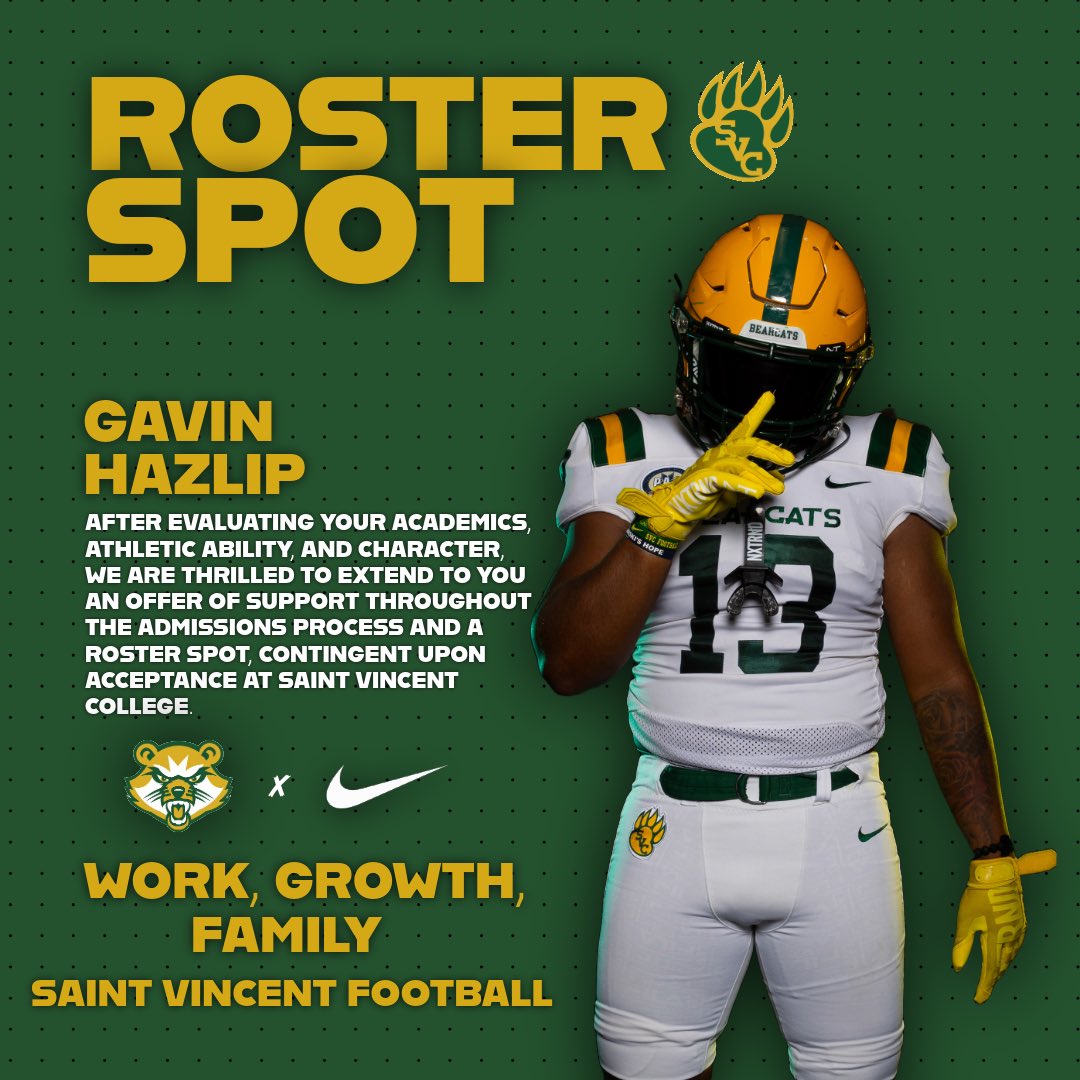 #AGTG after a great conversation with <a href="/CoachYarosz/">Mike Yarosz</a> I blessed to have received an offer from St. Vincent thank you for the opportunity
<a href="/usofootball/">USOUPREPFOOTBALL</a> <a href="/Dooderzs3/">🤐</a> <a href="/CoachFuture412/">Fewch</a>