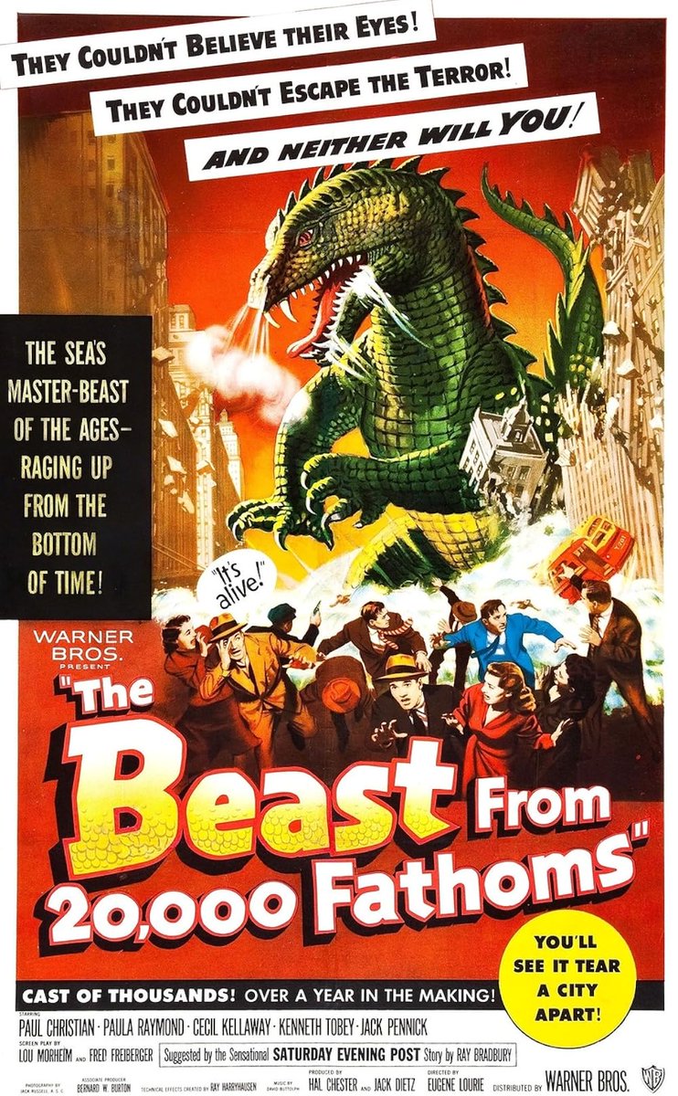 NextOnTCM's tweet image. The Beast from 20,000 Fathoms (1953) 

Nuclear tests set a dormant prehistoric monster on a path of destruction. 
DIR Eugene Lourié 
CAST Paul Christian, Paula Raymond, Cecil Kellaway

1H 30M | HORROR/SCIENCE-FICTION | 3:15 PM EDT