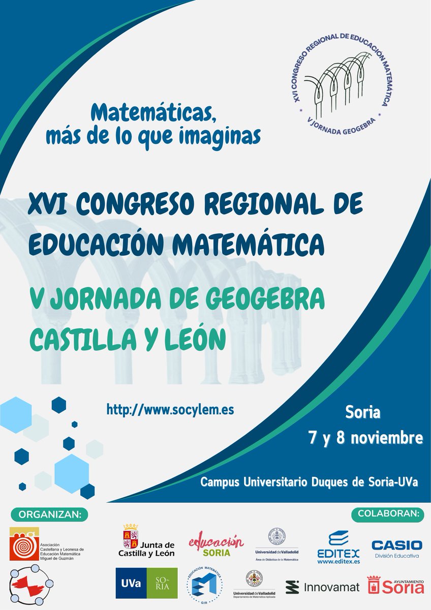 Congreso Regional de Educación Matemática Castilla y León. SORIA 7 y 8 de noviembre. 
Se han enviado correos con los talleres adjudicados. Mira en Spam. <a href="/socylemva/">Socylem Valladolid</a> <a href="/socylemsalaman1/">socylemsalamanca</a> <a href="/Socylem_cyl/">@socylem_cyl</a> <a href="/socylemsoria/">SocylemSoria</a> <a href="/socylemBurgos/">SOCYLEM BURGOS</a> <a href="/SocylemPalencia/">Socylem Palencia</a>