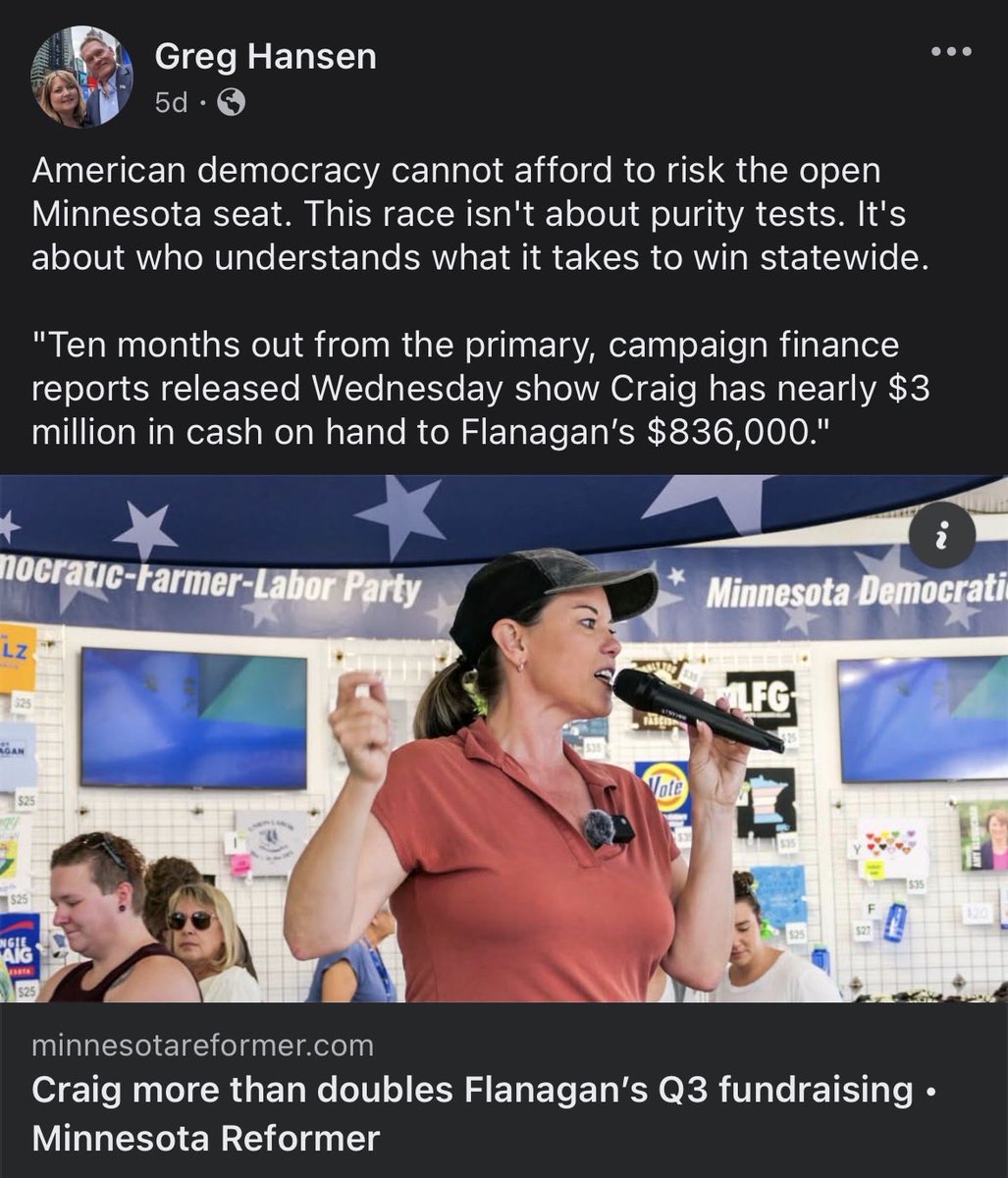 The obsession with “electability” is so funny to me. Minnesota last elected a Republican to statewide office in 2006, and next year will be the Trump midterm where the out of power party will do well. What “purity tests” do DFL Leaders think is happening here?