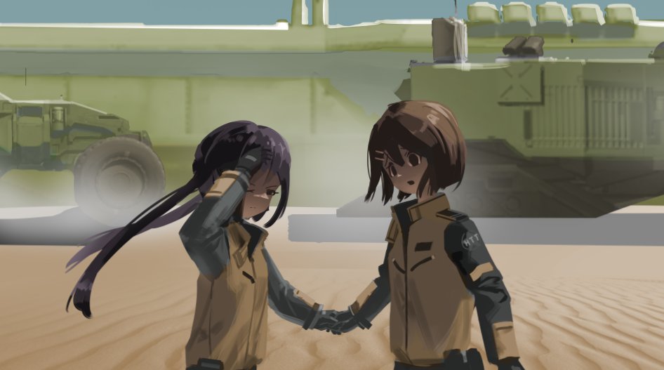 DWTornier's tweet image. There are 2 other versions of the Deserts of Kharak × K-ON crossover pic, which show Yui is concerned about Azusa.

Btw, I have an unfinished sketch of their ships; the HTT logo is used on the aircraft carrier runway.

#けいおん #DesertsOfKharak #Homeworld