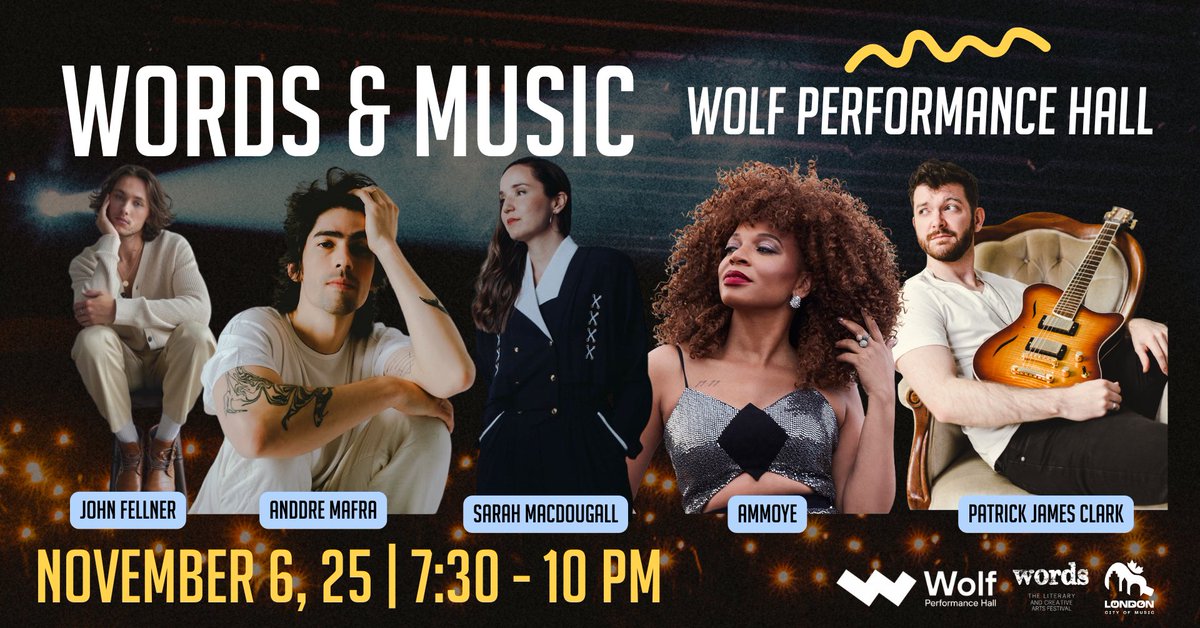 WordsLDN's tweet image. Do you love live music? Want to learn about the art of songwriting?

Join us for Words &amp;amp; Music, a celebration of Canada&apos;s first UNESCO #CityofMusic, featuring Sarah MacDougall, Anddre Mafra, Patrick James Clark, John Fellner, and Ammoye.

Register free ➡️ eventbrite.ca/e/words-music-…