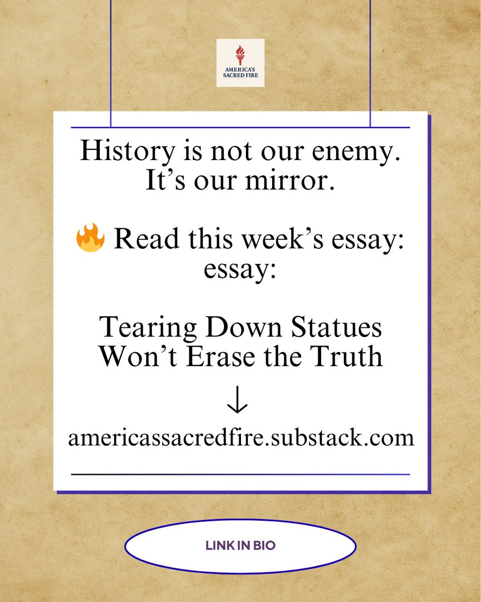 sacredfireUSA's tweet image. 🔥 Liberty Lesson: Erasing history erases accountability.

📖 Read the full essay: Tearing Down Statues Won’t Erase the Truth → americassacredfire.substack.com

#LibertyLesson #FaithAndFreedom #TruthMatters #ASFEssay #LibertyLives
