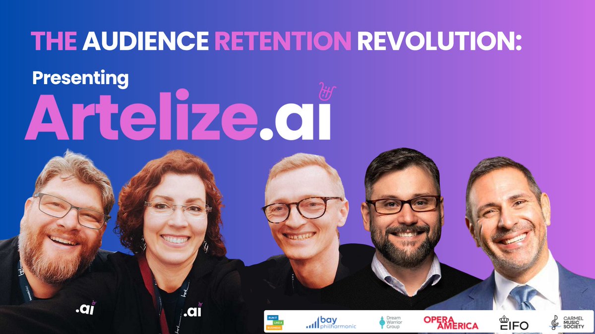 "The Audience Retention Revolution: Presenting ArtelizeAI" webinar is featuring two industry powerhouses and a revolutionary tool.
Limited spots available, register now: eu1.hubs.ly/H0p2F8q0
#ArtsLeadership #AudienceData #PerformingArts  #AudienceRetention  #ArtelizeAI