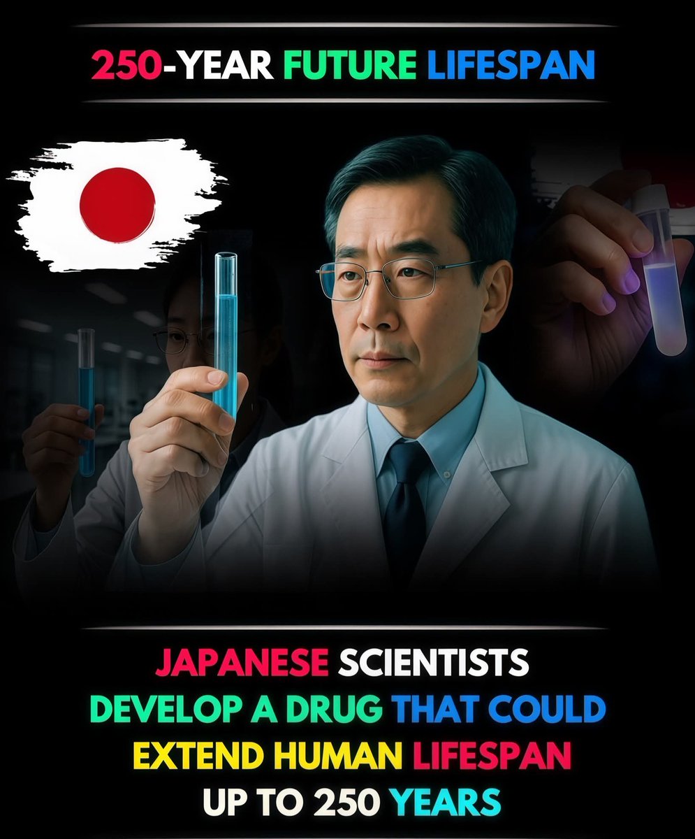 imTrueIndia1's tweet photo. 🚨 BREAKING:
Japanese scientists develop a drug that could extend human lifespan up to 250 years! 🧬🇯🇵

If true, we’re about to witness the biggest leap in human history.
क्या इंसान अब दो सदी तक ज़िंदा रहेगा? 🤯
Science is rewriting the limits of life itself. https://t.co/c0HpWVgy92