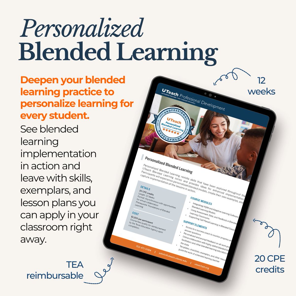 You’ve built the foundation—now make it personal 💻 💬

Join other teachers designing and implementing models that meet each of their students’ needs—their way. Reflect, create, and grow! 🌱

#UTeachPD #BlendedLearning 🚀 bit.ly/UTEACHPD_PBL
