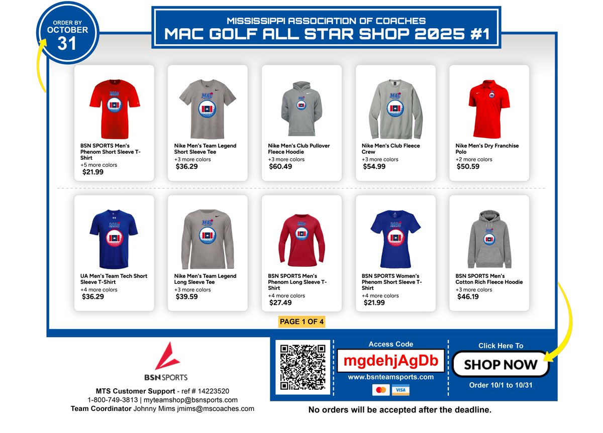 MACoaches's tweet photo. 🏈⛳️⭐️🛍️
Don't forget official All-Star Apparel is now available for purchase! 👇
MS/AL🔗https://t.co/RqNl9w9o9G
BBC 🔗https://t.co/A61Co0Fkj3
Golf 🔗 https://t.co/W1ogLtEXeB https://t.co/Vc37cTd9af