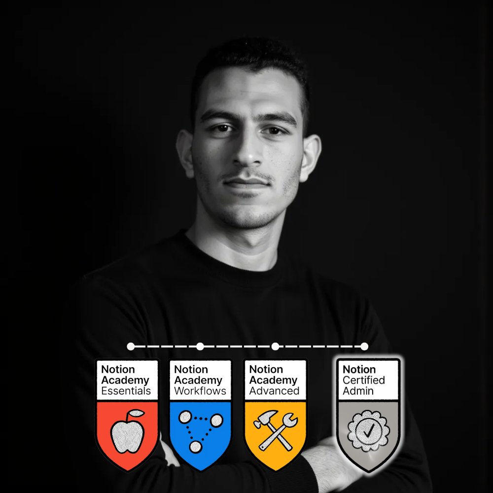 engmsyasser's tweet photo. A new step in the journey 🖤

Proud to have earned the Notion Certified Admin badge after completing all Notion Academy levels.

Structure × Automation × Calm.
#Notion #NotionCertified #Productivity https://t.co/SEJppuoM5M
