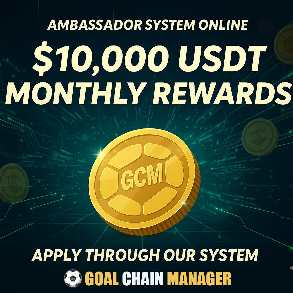 GCMcoin's tweet image. 📢 Goal Chain Ambassador System is LIVE! 🚀
Ready to join the team and earn rewards?
APPLY NOW: 👉 ambassador.goalmanager.io
💰 Total Monthly Reward Pool: $10,000 USDT!
Ambassadors share a $10,000 monthly prize based on performance and luck!
What You Need to Know:
🏆 Weekly…