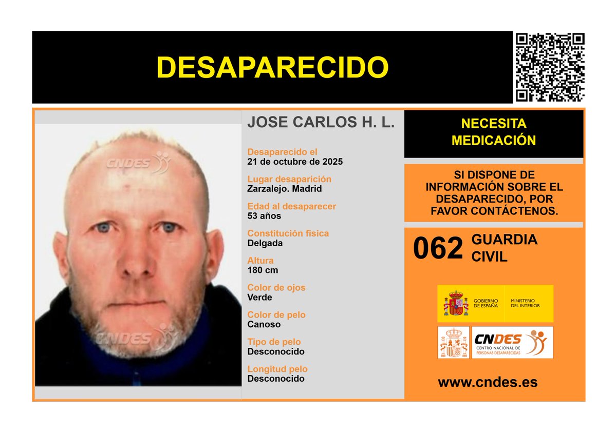 CNDES (@cndes_oficial) on Twitter photo ⚠️🚹DESAPARECIDO🚹⚠️
Edad 53 años
🧐Última localización #Zarzalejo #Madrid
Ayúdanos➡️comparte 📲
Si crees haberla visto 📩cndes-web.ses.mir.es/publico/Desapa…
☎️062 <a href="/guardiacivil/">Guardia Civil</a> 
<a href="/cndes_oficial/">CNDES</a> #adulto #desaparecido #Madrid ⚠️🚹DESAPARECIDO🚹⚠️
Edad 53 años
🧐Última localización #Zarzalejo #Madrid
Ayúdanos➡️comparte 📲
Si crees haberla visto 📩cndes-web.ses.mir.es/publico/Desapa…
☎️062 <a href="/guardiacivil/">Guardia Civil</a> 
<a href="/cndes_oficial/">CNDES</a> #adulto #desaparecido #Madrid