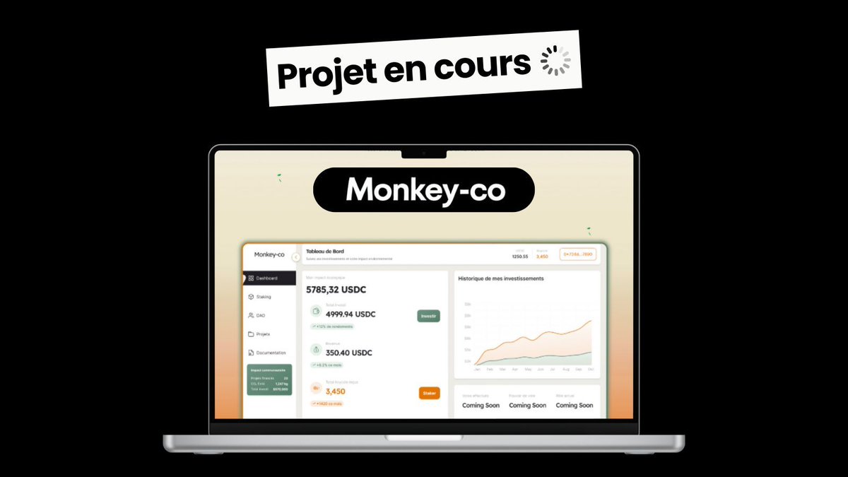 thevibecodr's tweet image. Allez, encore un petit projet que je peut vopus dévoiler:
👀 Monkey-co.
Investir dans des projets verts à partir de 1€.
→ Suivre son impact en temps réel.
Recevoir des récompenses en stablecoins.
→ On a transformé un whitepaper technique en produit clair et accessible.…